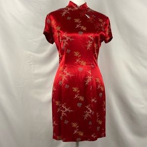 Vintage 90s Red Brocade Oriental Dress